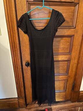 Vintage Superstition New York Black Pointelle Lace Maxi Dress Size 8